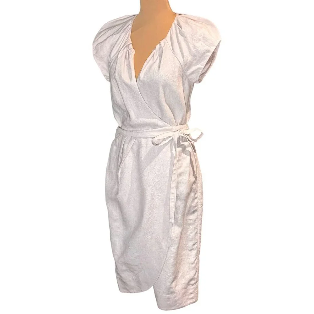 Diane Von Furstenberg Linen Wrap Dress Sz.8 Lilac Short Sleeve Minimalist Preppy - Picture 2 of 13